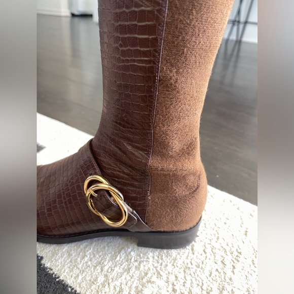 Stuart Weitzman The Siella Coffee Brown Croc Embossed Leather Size 37.5/7B - Picture 6 of 11